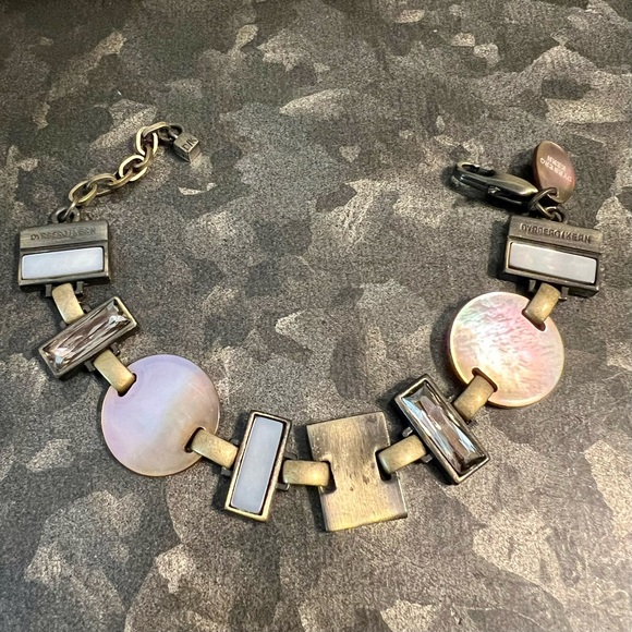 Dyrberg Kern MOP Mother of Pearl Brutalist Artisan Panel Link Bracelet Brushed - Picture 5 of 10